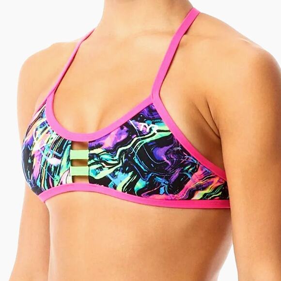 TYR DuraFast One PENELLO Pacific Tieback Top Swim Top Pink Multi - Small 4/6 - Picture 1 of 6